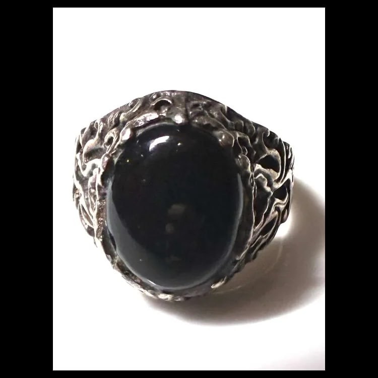 Estate Black Onyx Gemstone Sterling Silver Ring - 2