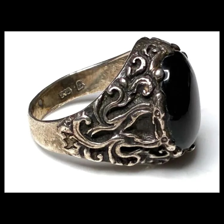 Estate Black Onyx Gemstone Sterling Silver Ring - 3