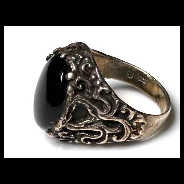 Estate Black Onyx Gemstone Sterling Silver Ring - 4