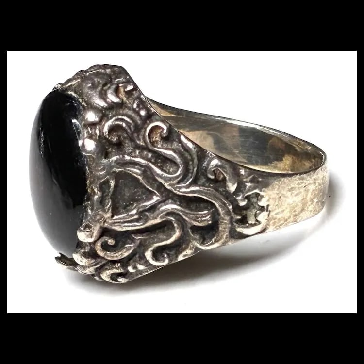 Estate Black Onyx Gemstone Sterling Silver Ring - 6