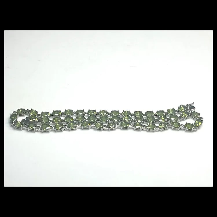 Estate Sterling Silver Green Peridot Tennis Necklace - 10