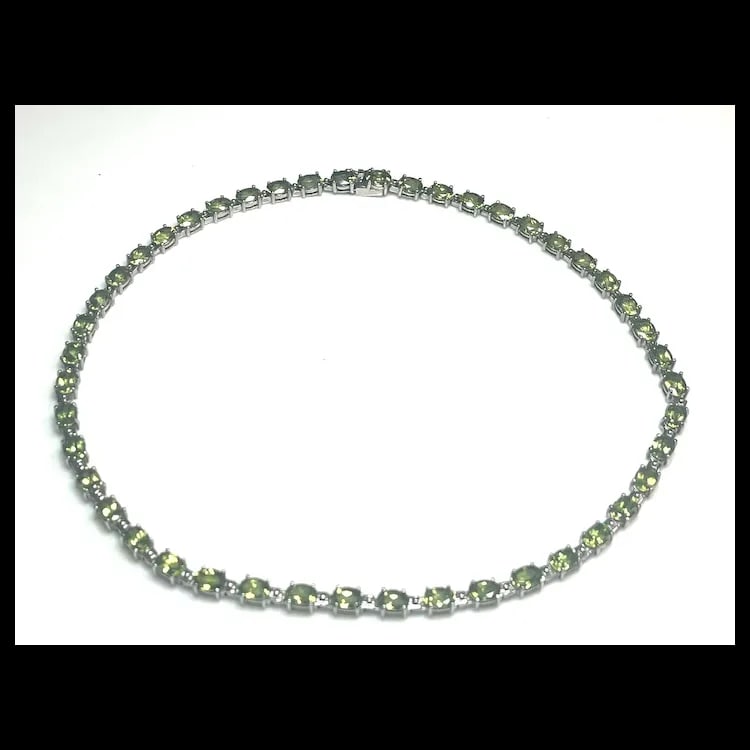 Estate Sterling Silver Green Peridot Tennis Necklace - 2