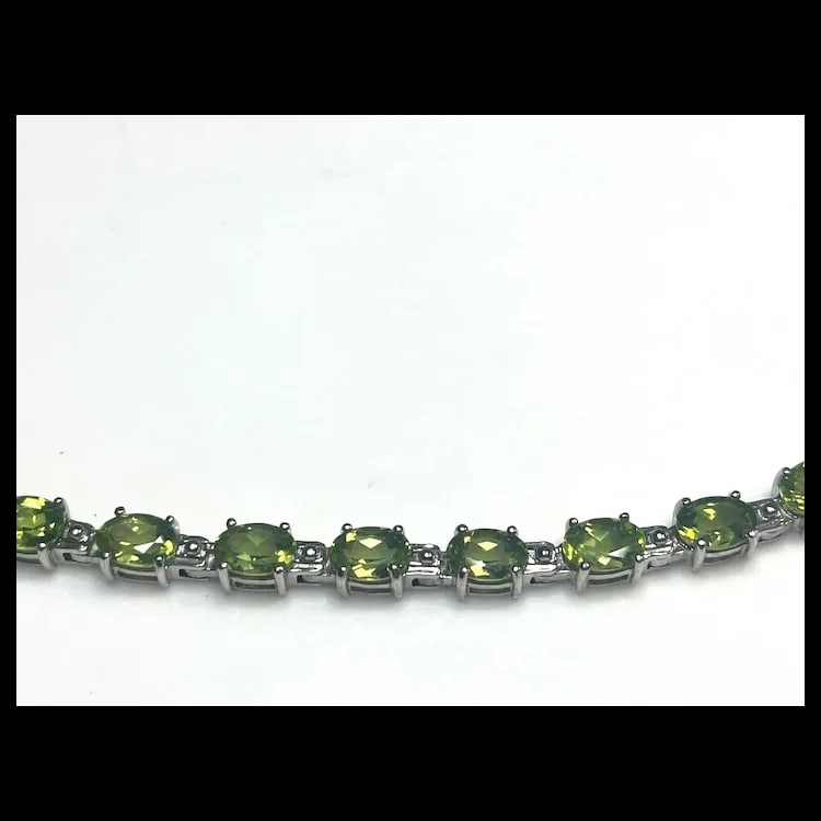Estate Sterling Silver Green Peridot Tennis Necklace - 3