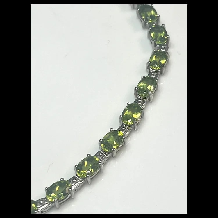 Estate Sterling Silver Green Peridot Tennis Necklace - 4