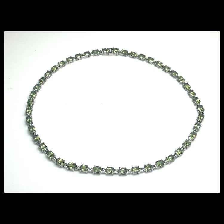 Estate Sterling Silver Green Peridot Tennis Necklace - 5