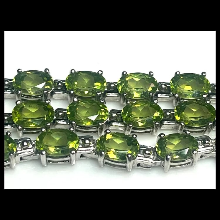 Estate Sterling Silver Green Peridot Tennis Necklace - 6