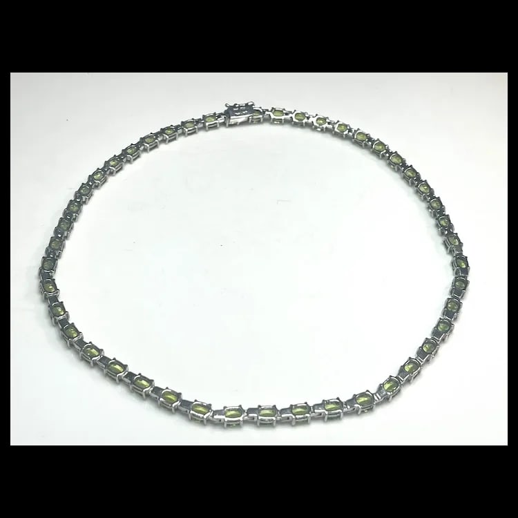 Estate Sterling Silver Green Peridot Tennis Necklace - 7