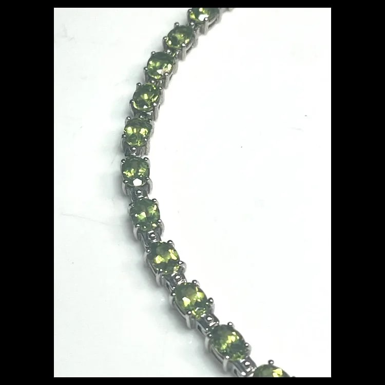 Estate Sterling Silver Green Peridot Tennis Necklace - 8