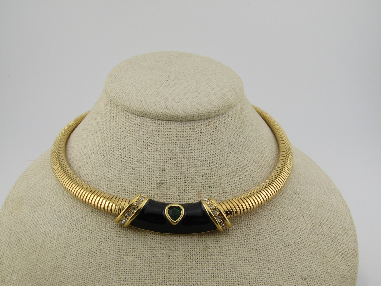 Vintage Monet Omega Necklace, Enameled & Rhinestones, 1980's, 17" - 2