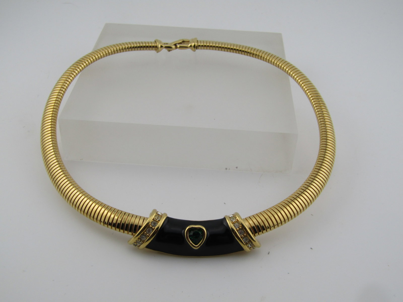 Vintage Monet Omega Necklace, Enameled & Rhinestones, 1980's, 17" - 6