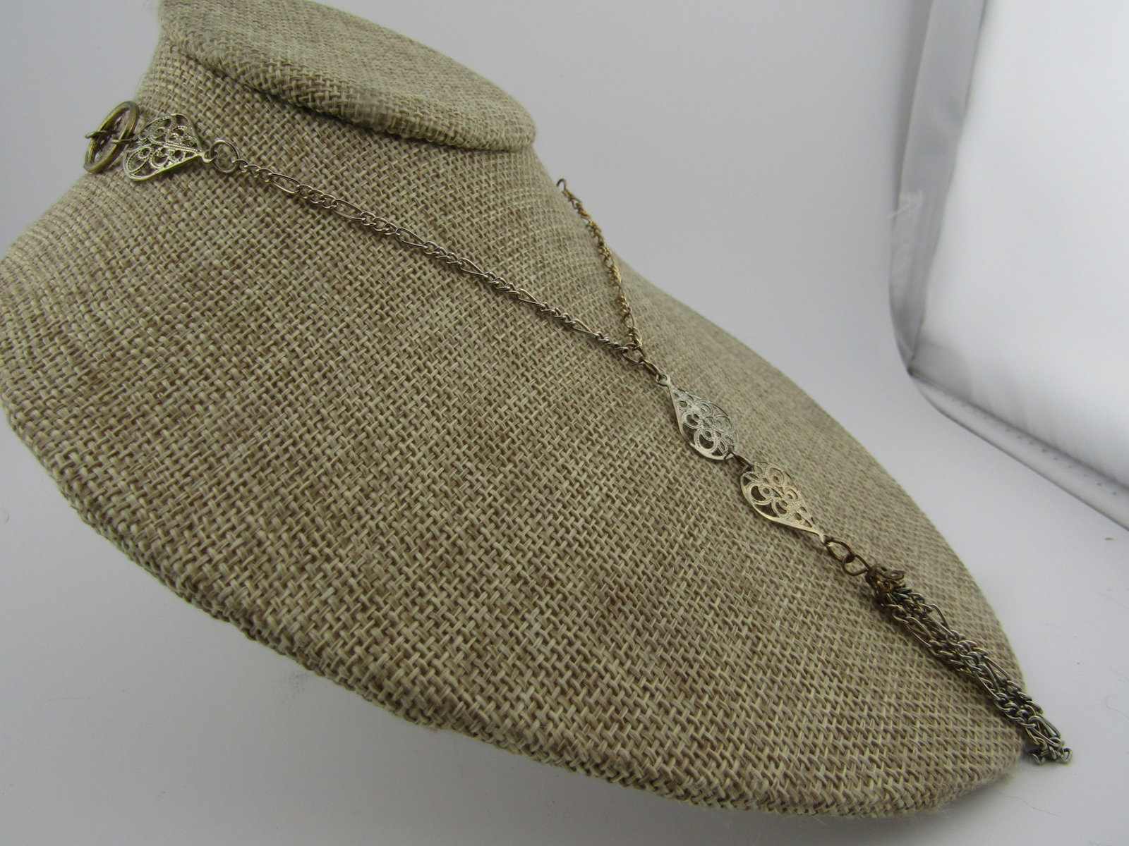 Vintage Filigree & Figaro Link Necklace, 30", Tassel Drop, 1970's-1980's - 3