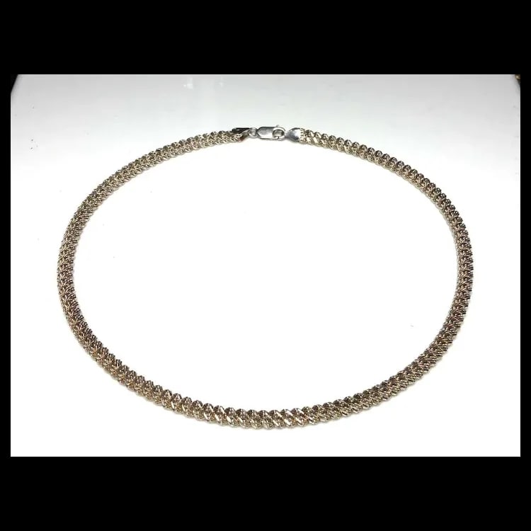 Estate Heavy Sterling Silver Twisted Spiral Chain Link Necklace - 2