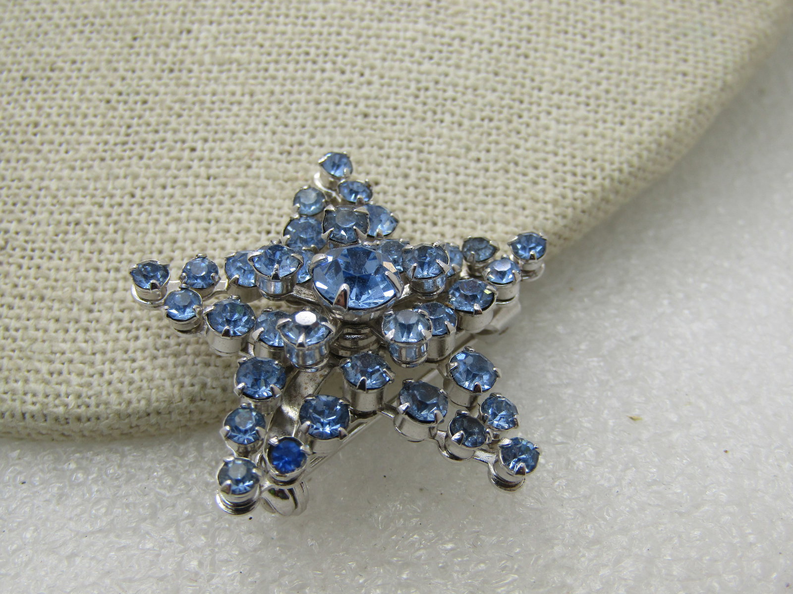 Vintage Blue Rhinestone Tiered Star Brooch, 1.5" - 5