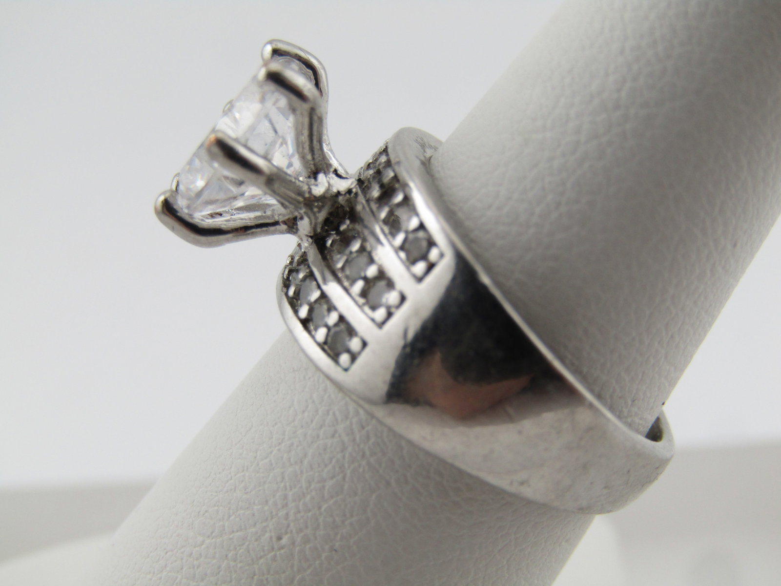 Silver Large Clear Stone Wide Engagement/Cocktail Ring, Sz. 7, 1980's-1990's - 2