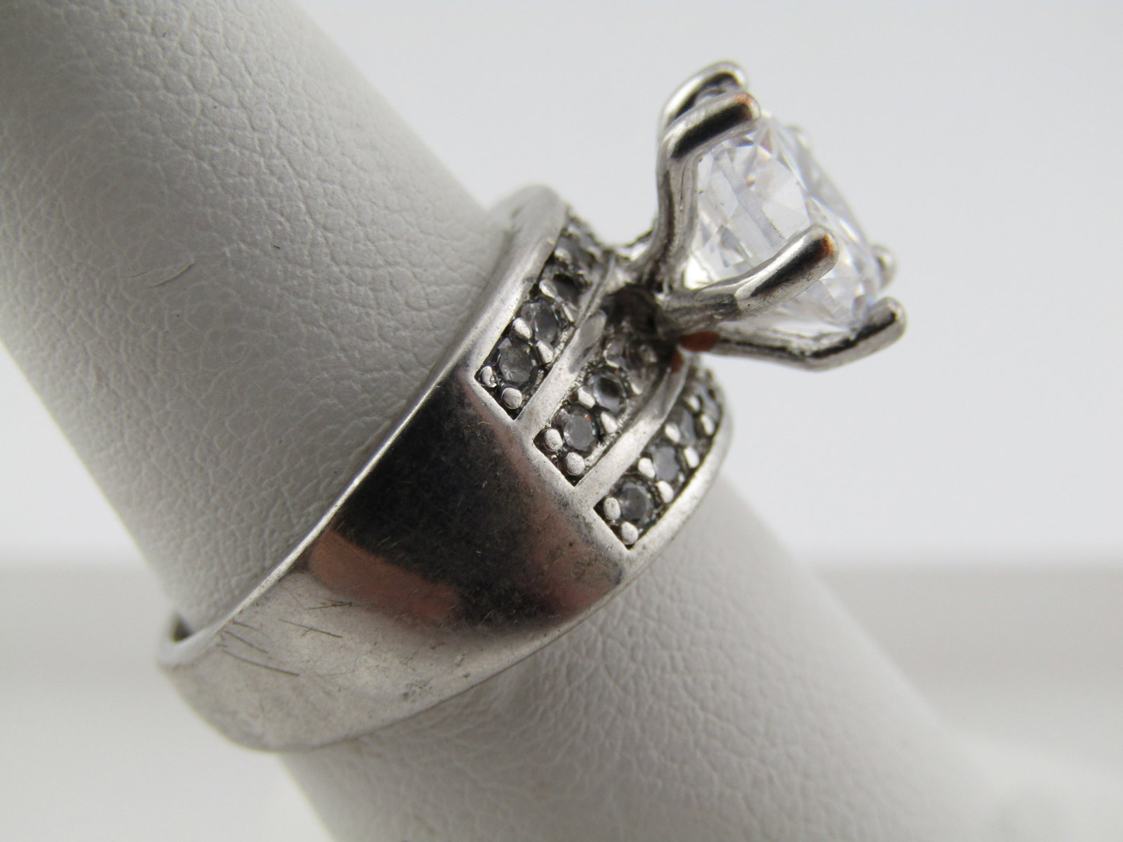 Silver Large Clear Stone Wide Engagement/Cocktail Ring, Sz. 7, 1980's-1990's - 3