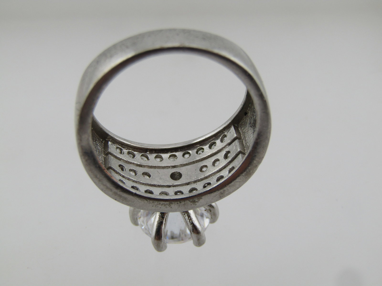 Silver Large Clear Stone Wide Engagement/Cocktail Ring, Sz. 7, 1980's-1990's - 4