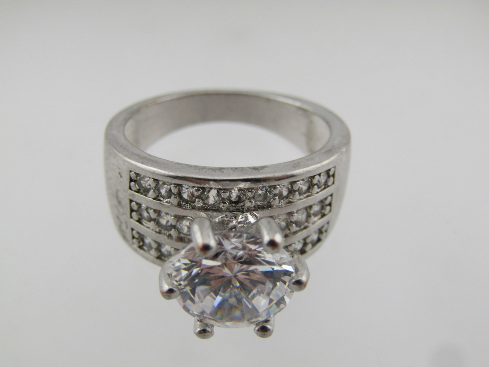 Silver Large Clear Stone Wide Engagement/Cocktail Ring, Sz. 7, 1980's-1990's - 5