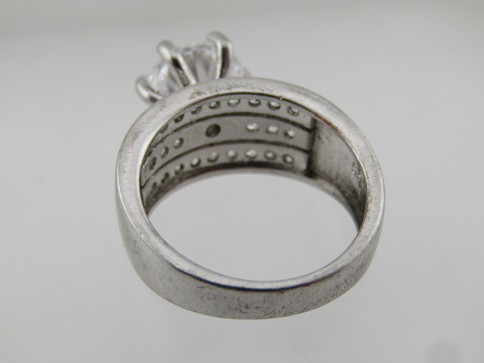 Silver Large Clear Stone Wide Engagement/Cocktail Ring, Sz. 7, 1980's-1990's - 6