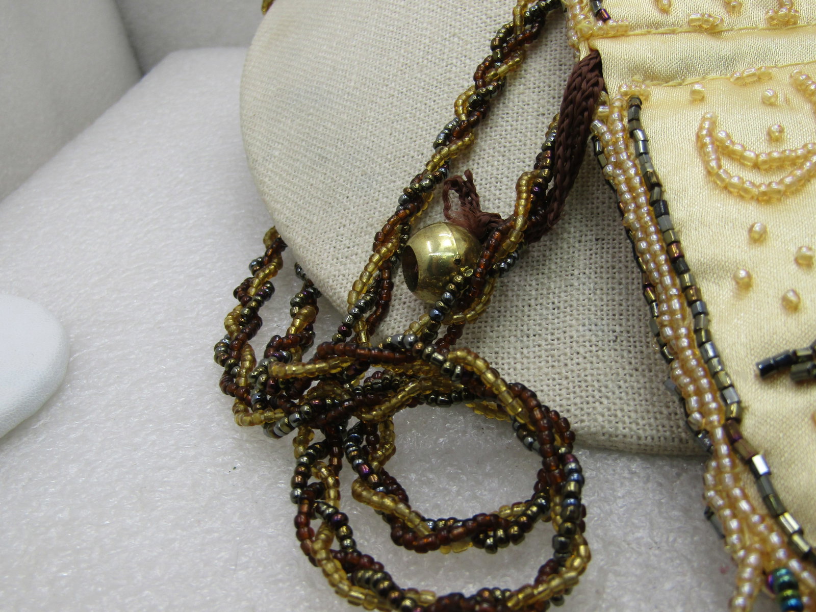 Vintage Seed Bead Silk Hippie Pouch Purse, Long Strap, 44" Boho - 3