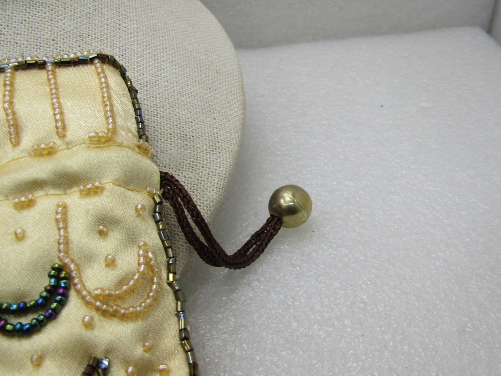 Vintage Seed Bead Silk Hippie Pouch Purse, Long Strap, 44" Boho - 4