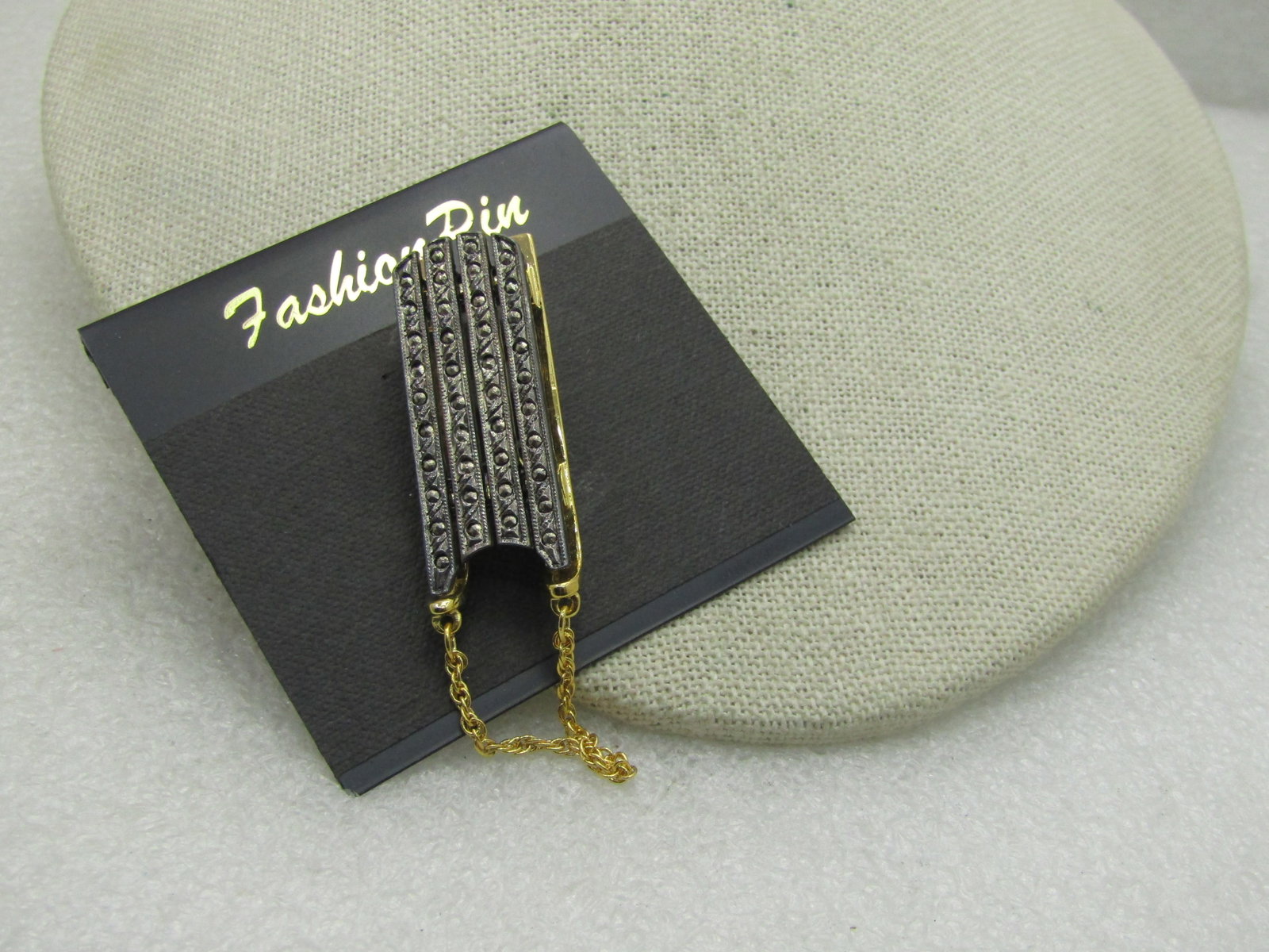 Vintage Sled with Chain Handle Brooch, Faux Marcasite - 3