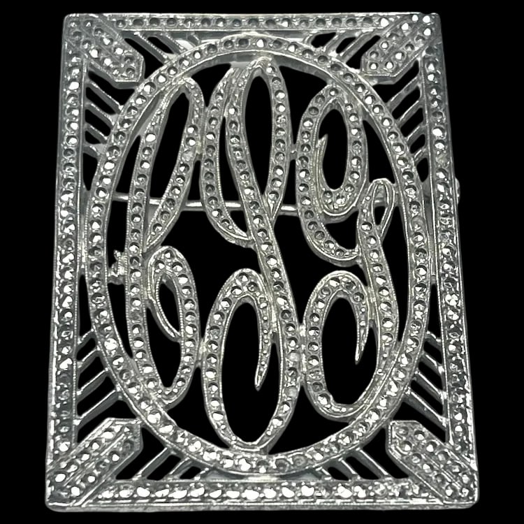 Vintage Marcasite Sterling Silver Initial Brooch (1 of 4)