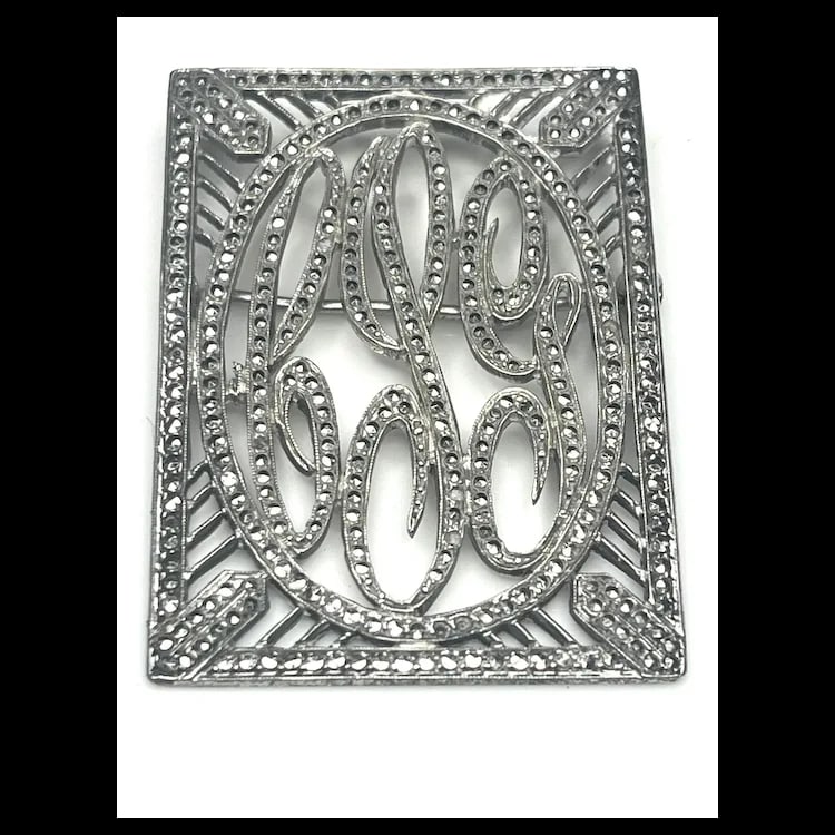 Vintage Marcasite Sterling Silver Initial Brooch - 2