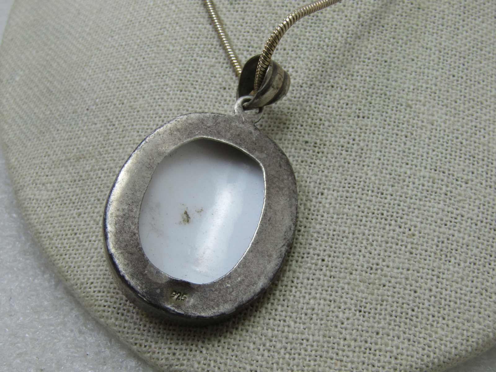 Vintage Sterling Silver Spotted Shell Necklace, 19", Snake Chain - 4