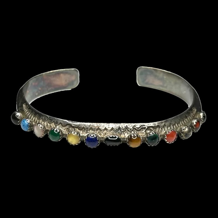 Vintage Sterling Silver Cuff with Semi-Precious Stones (1 of 7)