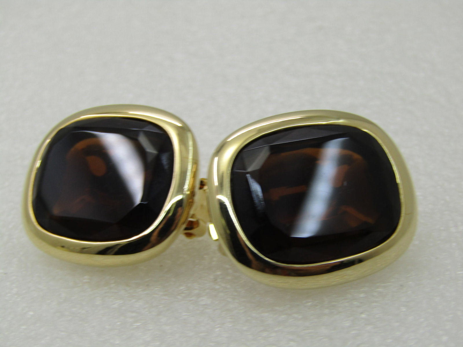 Vintage Joan Rivers Brown Glass Clip Earrings, Rectangular, 1-1/8" - 2
