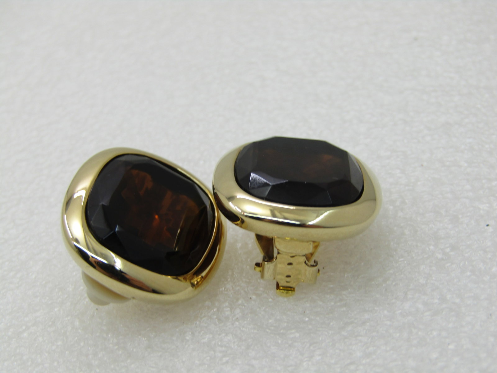 Vintage Joan Rivers Brown Glass Clip Earrings, Rectangular, 1-1/8" - 3