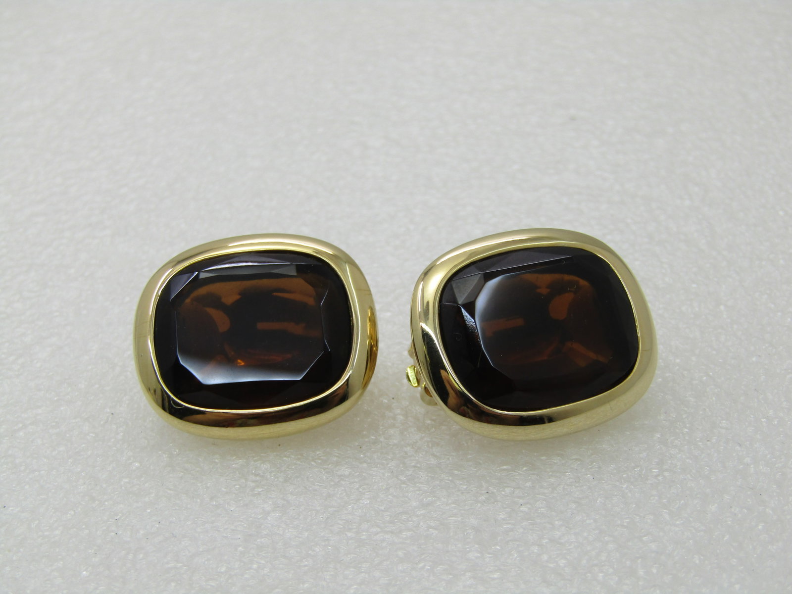 Vintage Joan Rivers Brown Glass Clip Earrings, Rectangular, 1-1/8" - 5