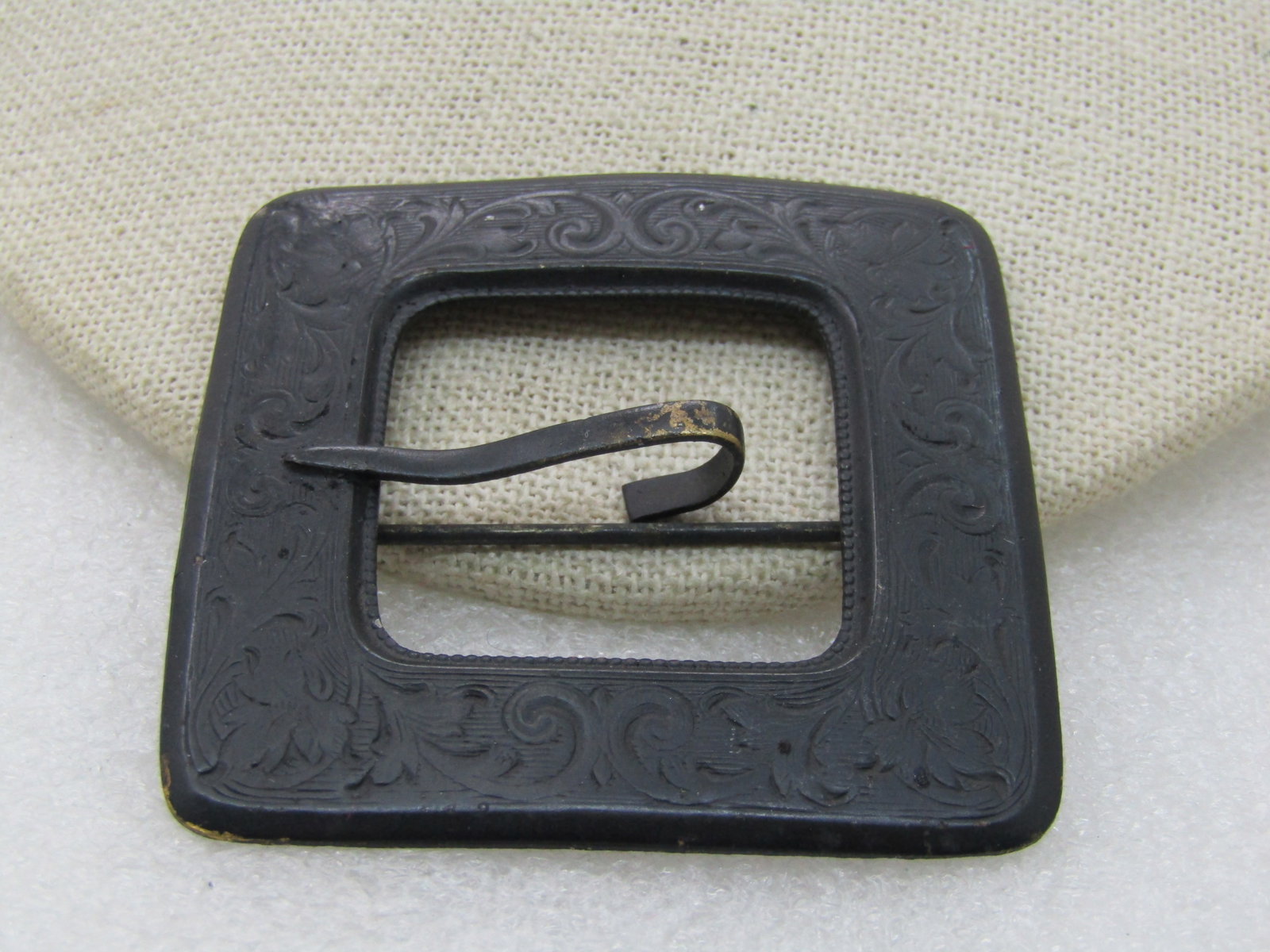 Vintage Black Enameled Square Buckle Brooch Early 1900's, C-Clasp (1 of 5)