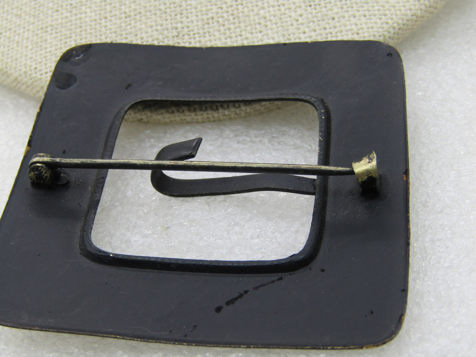 Vintage Black Enameled Square Buckle Brooch Early 1900's, C-Clasp - 5
