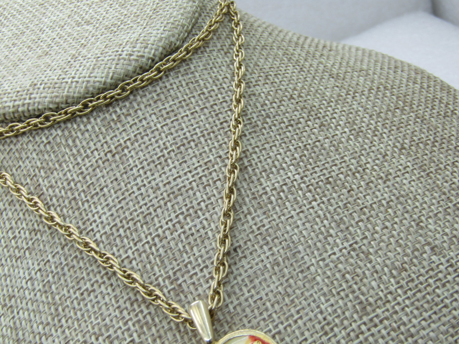 Vintage Rhinestone Enameled Heart Key Necklace, 24" - 3