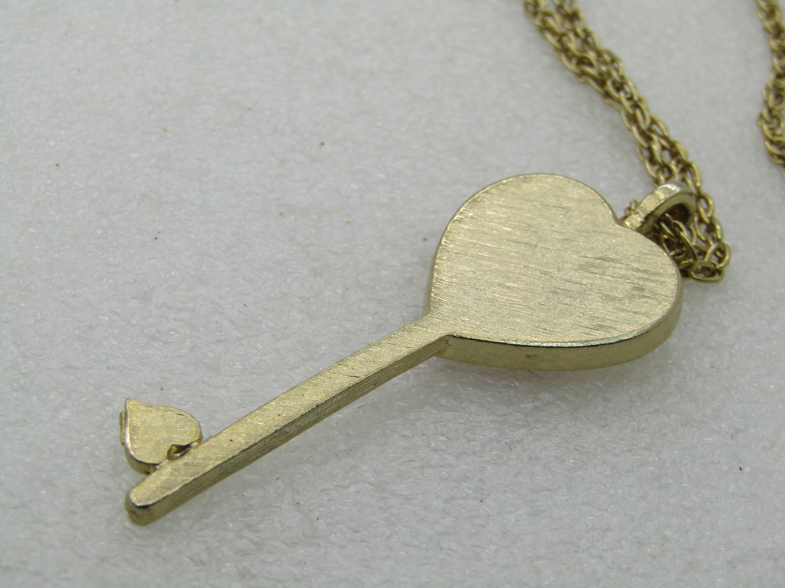 Vintage Rhinestone Enameled Heart Key Necklace, 24" - 6