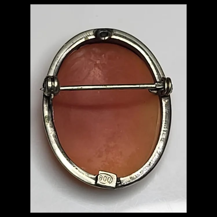 Vintage Silver Hand-Carved Shell Cameo Pendant/Brooch - 3