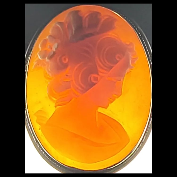 Vintage Silver Hand-Carved Shell Cameo Pendant/Brooch - 5