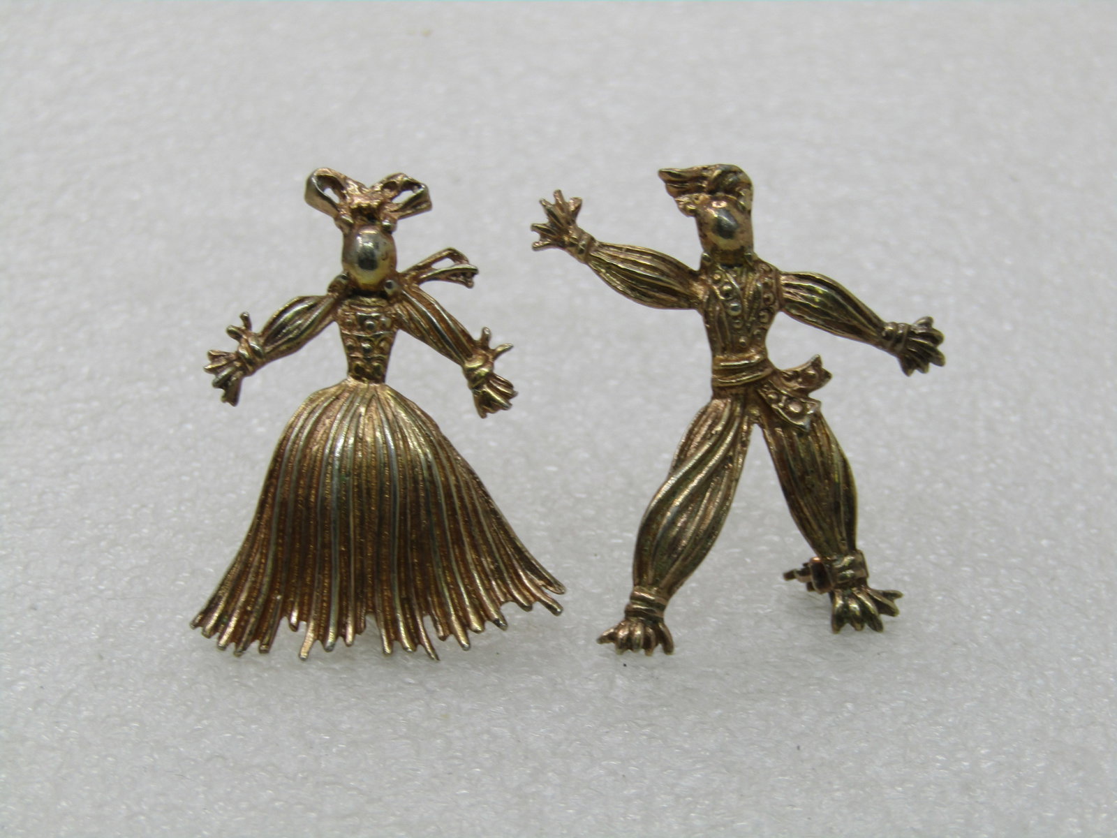Vintage Sterling Pair Calypso Dancers Brooches, Man/Woman, Gold Washed 1950's-1960's - 2