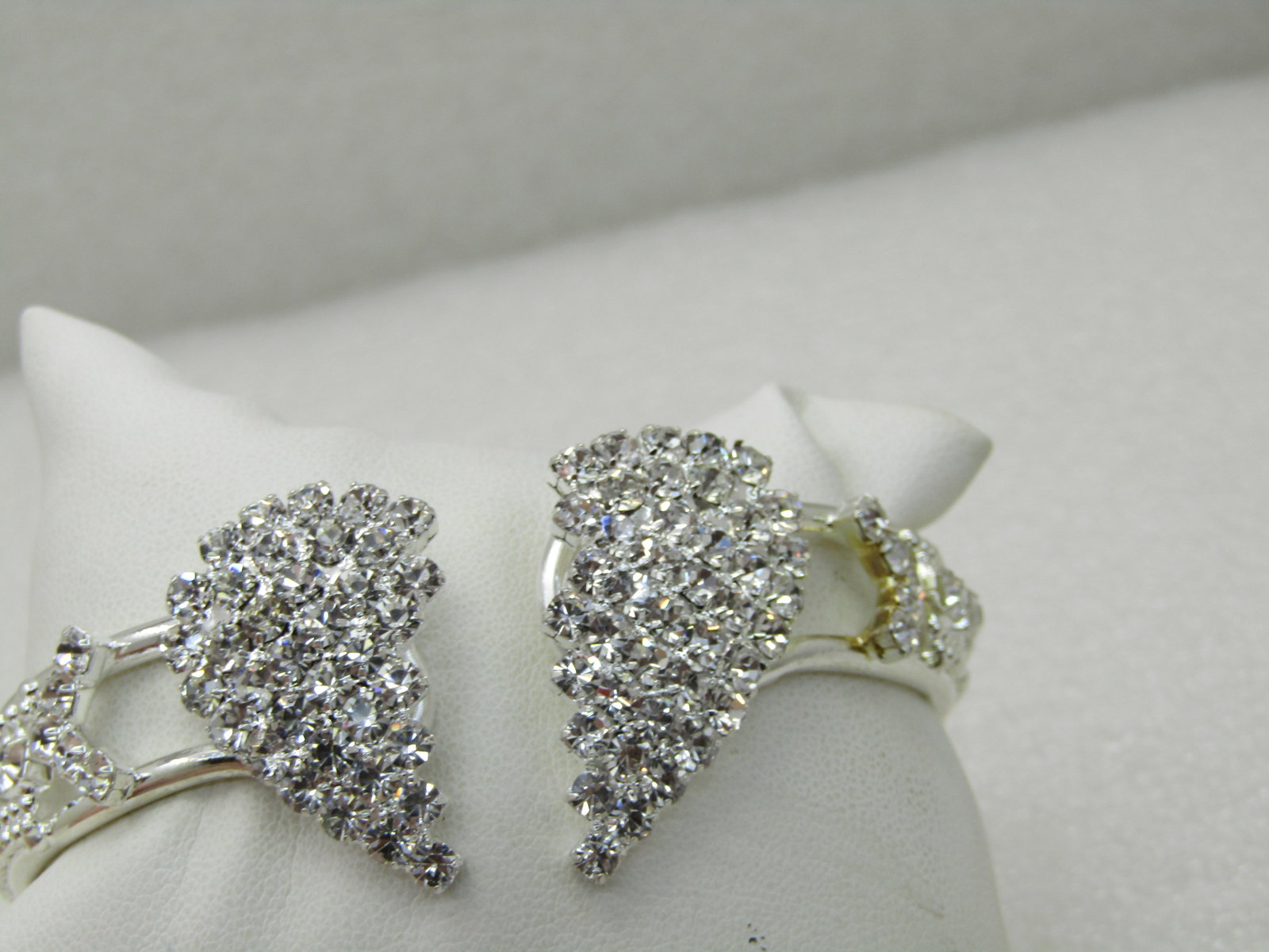 Rhinestone Heart Clamper Bracelet, 6.75", Silver Tone, Pave-Set - 7