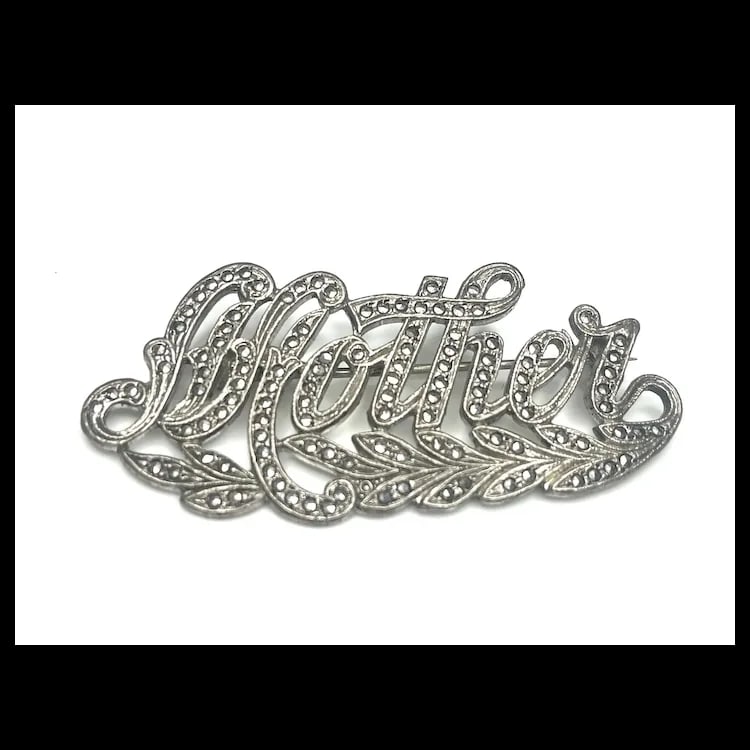 Vintage Mother Brooch in Sterling Silver with Marcasite - 3
