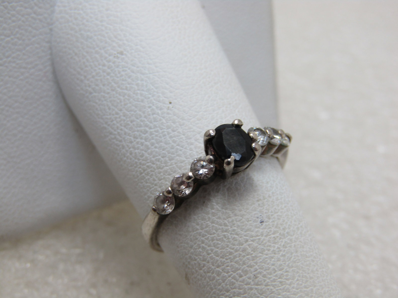 Black Spinel & CZ Ring, SZ 7.25, Marked .925 - 3
