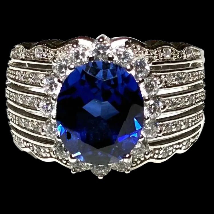Estate Sterling Silver Blue Tanzanite Statement Ring (1 of 6)