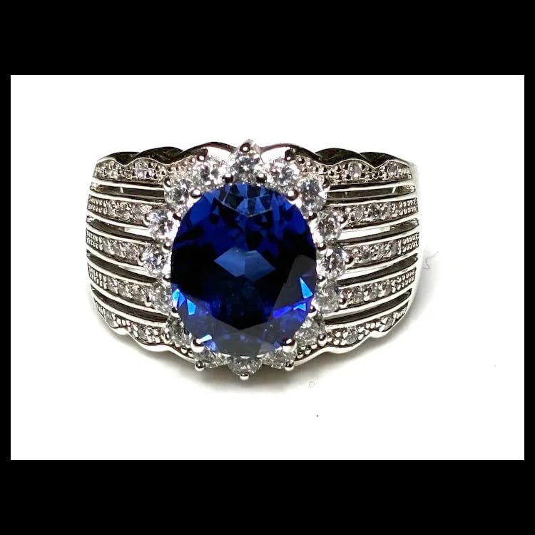 Estate Sterling Silver Blue Tanzanite Statement Ring - 2