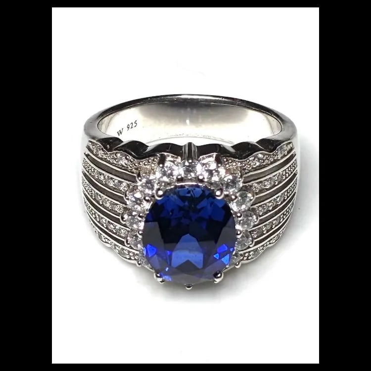 Estate Sterling Silver Blue Tanzanite Statement Ring - 4