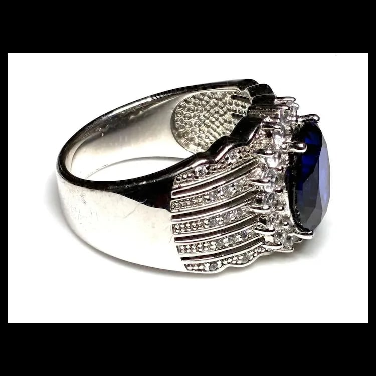 Estate Sterling Silver Blue Tanzanite Statement Ring - 5