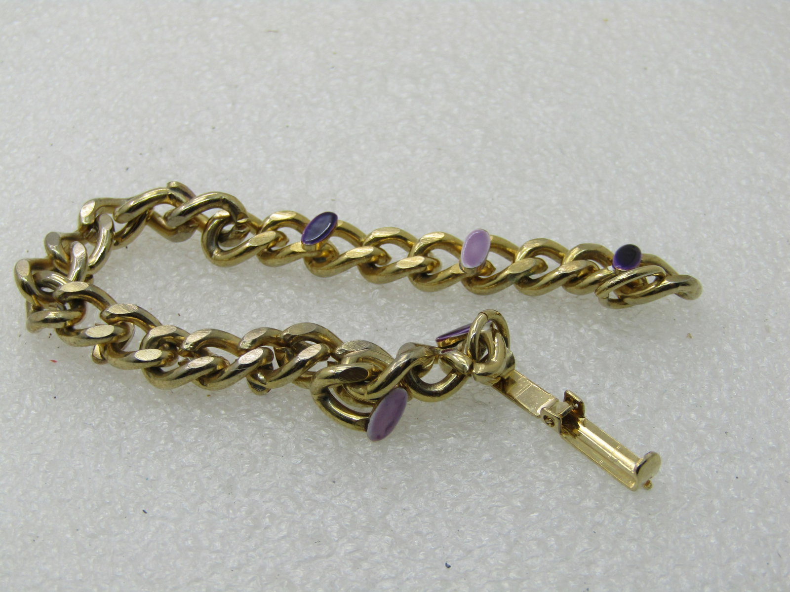 Vintage Curb Link Bracelet Purple/Lavender Enameled Accents, 7.25", 6.5mm - 5