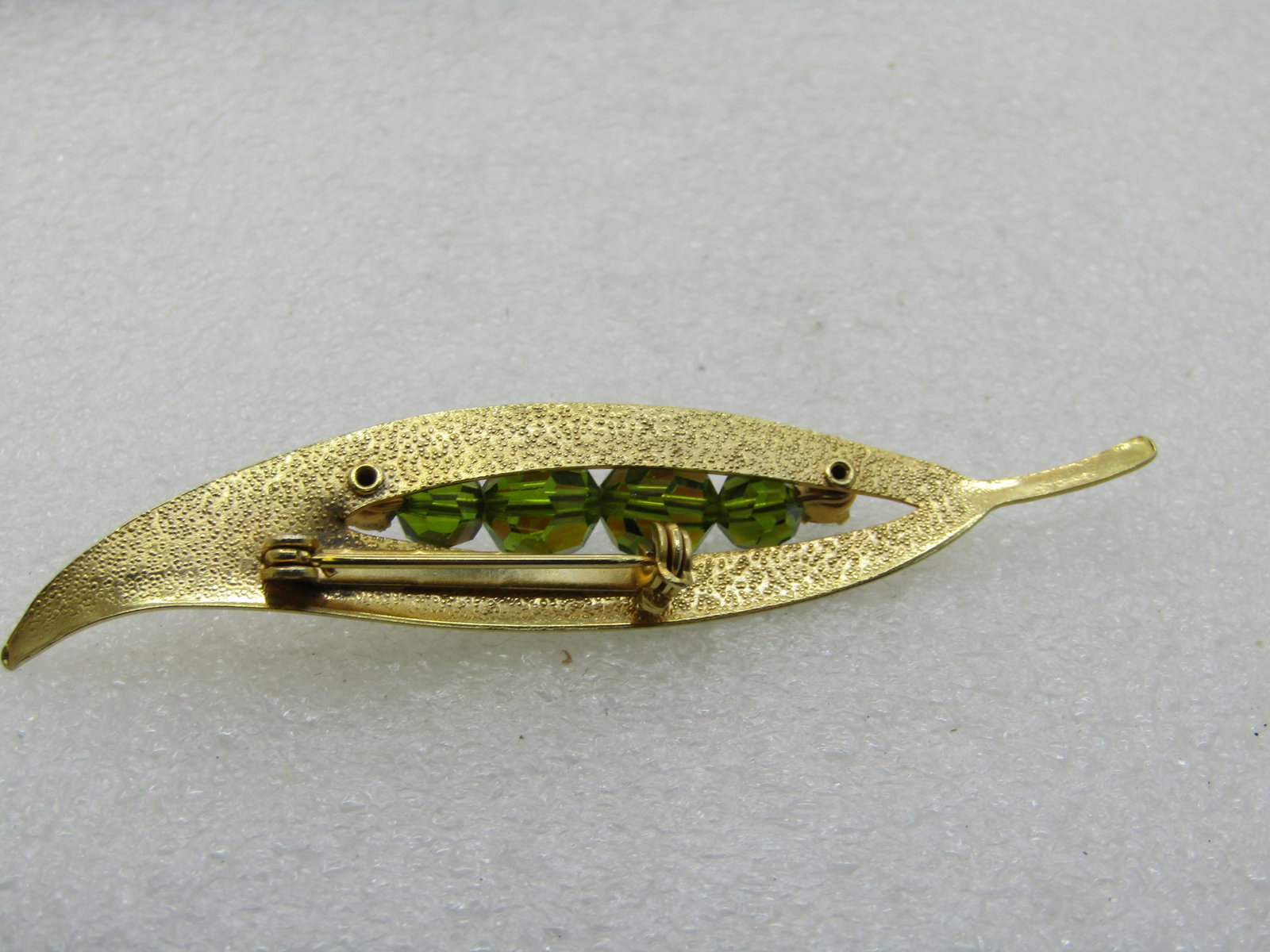 Vintage Aurora Borealis Beaded Leaf Brooch, 3.25" - 5