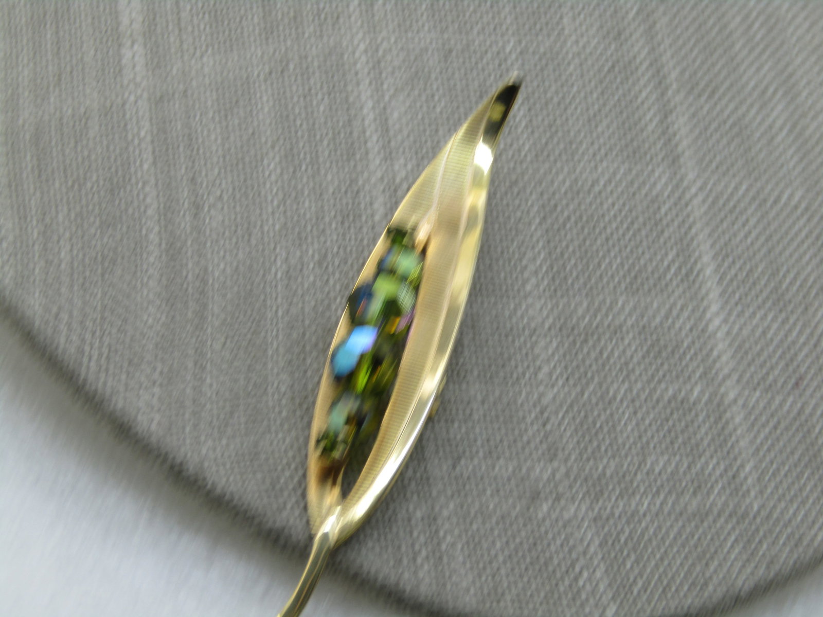 Vintage Aurora Borealis Beaded Leaf Brooch, 3.25" - 6