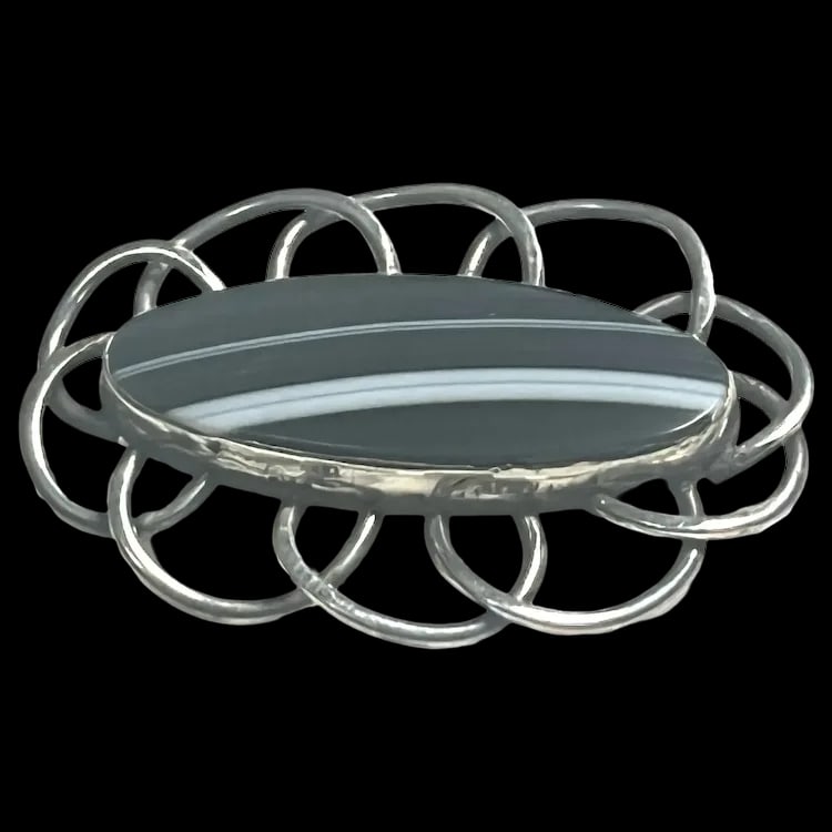 Vintage Erling Sterling Silver Agate Brooch (1 of 7)